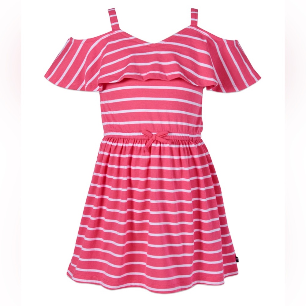 Girls Nautica Pink Lemonade & White Stripe Cold-Shoulder A-Line Dress